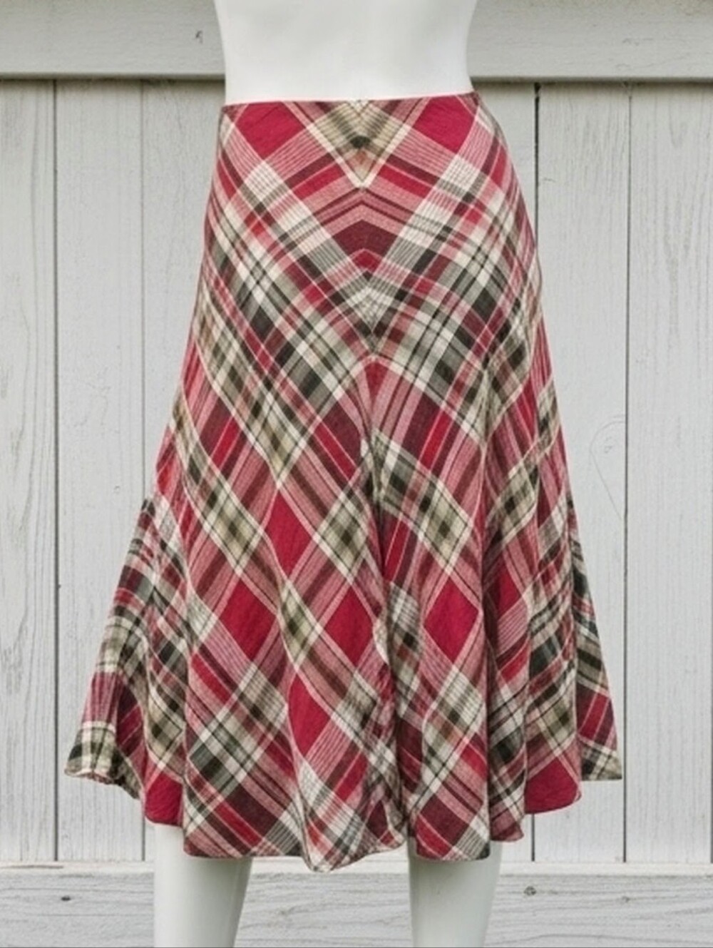 NWOT Vintage Jones New York Linen Red Plaid Circle Skirt - Picture 3 of 6